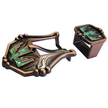 3/4" Hilason Western Horse Buckle Concho And Keeper Antique Copper Turquoise Enamel Brown